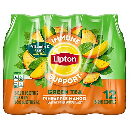 Lipton Iced Tea Immune Support Pineapple Mango Green Tea 16.9 Fl Oz 12 Count - 202.8 FZ - Image 1