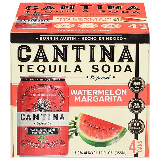 Cantina Tequila Soda Watermelon Margarit - 4-12 FZ