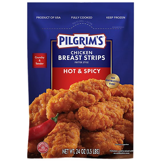 Pilgrims Hot & Spicy Chicken Breast Strips - 24 OZ