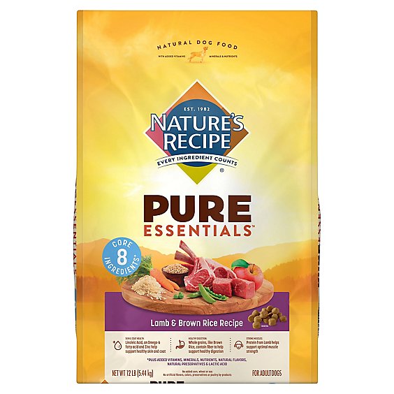 Natures Recipe 12 Pound Pure Essentials Adult Lamb & Brown Rice Dry Dog Food Case - 12 LB