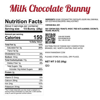 Fannie May Solid Milk Chocolate Bunny Easter Gift - 3 Oz - Image 3