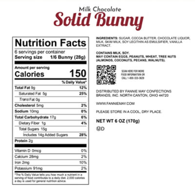 Fannie May Premium Milk Chocolate Solid Easter Bunny Easter Basket Stuffers - 6Oz - Image 3