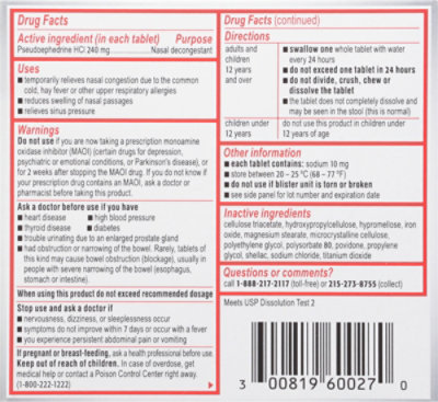 Sudafed 24 Hour Non Drowsy Nasal Decongestant Tablets - 10 Count - Image 5