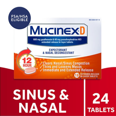 Mucinex D Expectorant Nasal Decongestant Extended Release Tablets - 18 Count - Image 1