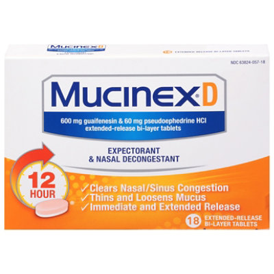 Mucinex D Expectorant Nasal Decongestant Extended Release Tablets - 18 Count - Image 1