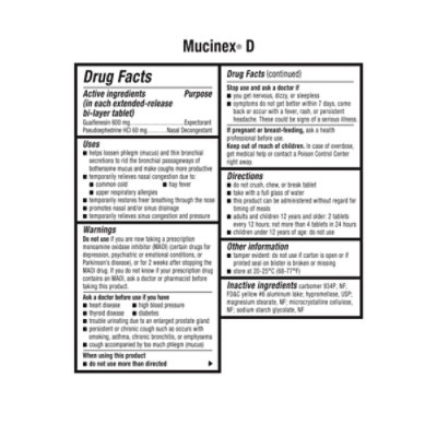 Mucinex D Expectorant Nasal Decongestant Extended Release Tablets - 18 Count - Image 3