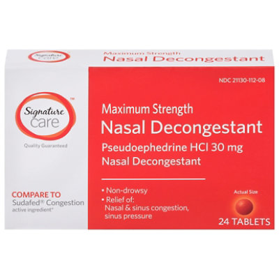 Signature Select/Care Nasal Decongestant Maximum Strength Non Drowsy Tablets - 24 CT