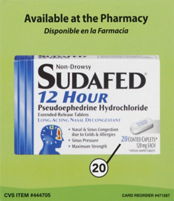 Sudafed 12 Hour Nasal Decongestant Tablets - 20 Count