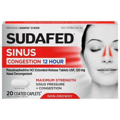 Sudafed 12 Hour Nasal Decongestant Tablets - 20 Count - Image 1