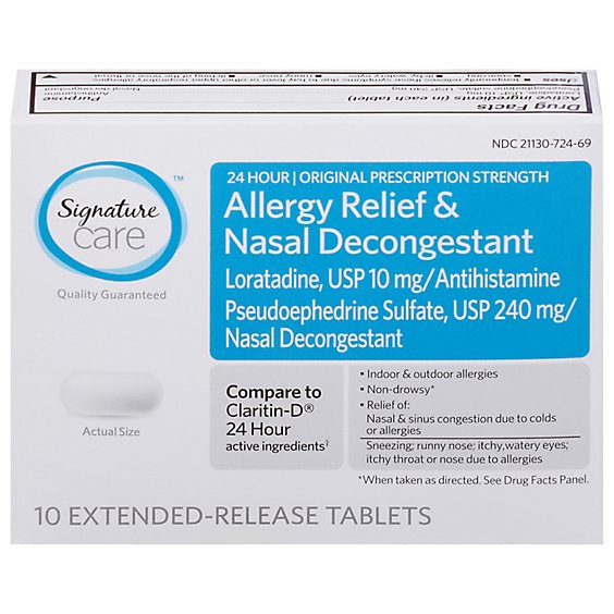 Signature Care Non-drowsy 24-hour Allergy & Congestion Relief Tablets - 10 CT
