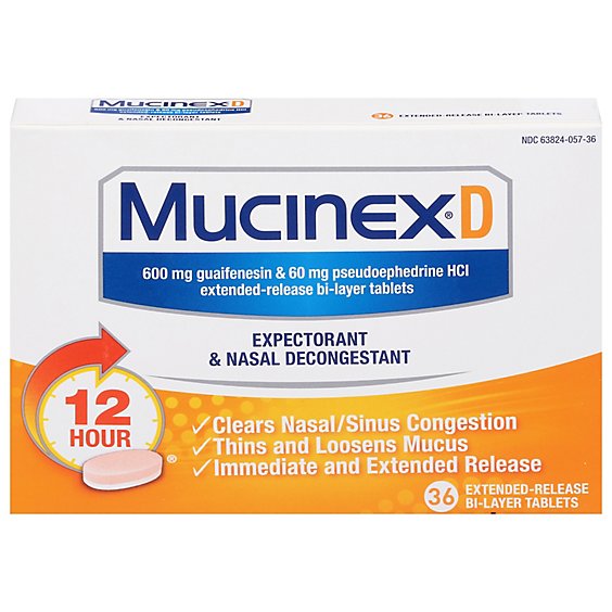 Mucinex D Expectorant/Nasal Decongestant Tablets - 36 Count