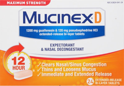 Mucinex D Max Strength Expectorant Nasal Decongestant Tablets - 24 Count