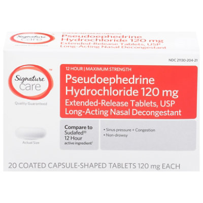 Signature Select/Care Pseudoephedrine Hydrochloride 12 Hour Nasal Decongestant Tablets - 20 Count - Image 3