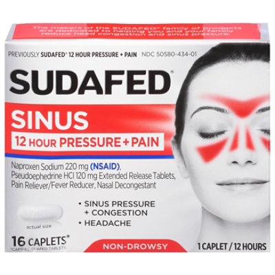 Sudafed Sinus Pressure Pain 12 Hour Caplets - 16 Count - Image 3