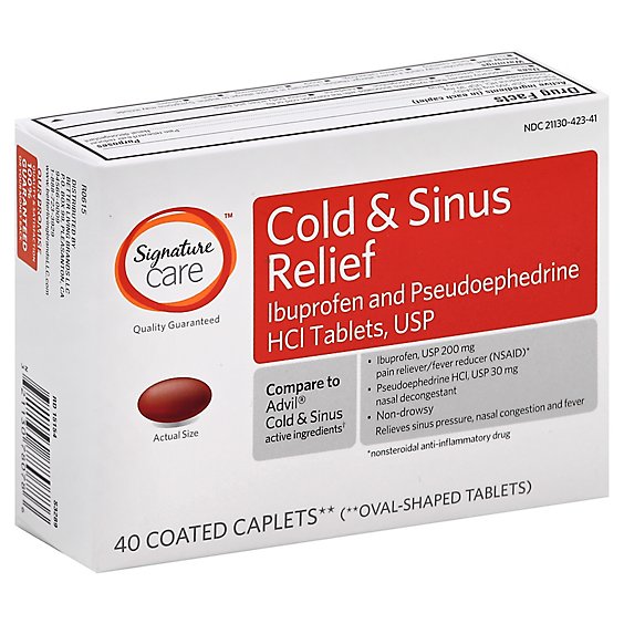 Signature Care Cold & Sinus Pain Relief Caplets - 40 Count