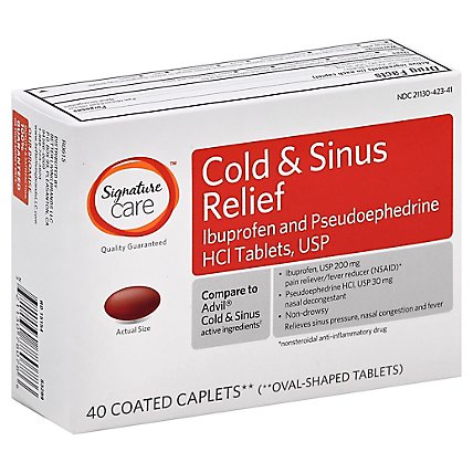 Signature Care Cold & Sinus Pain Relief Caplets - 40 Count - Image 1
