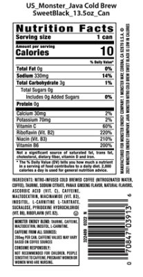 Monster Energy Java Nitro Cold Brew Sweet Black Energy + Coffee - 13.5 Fl. Oz. - Image 3