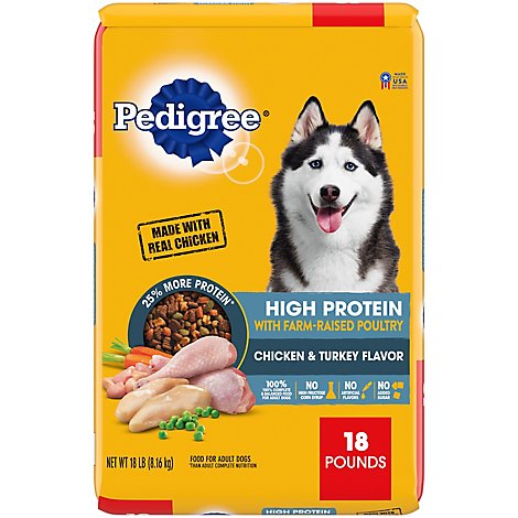 Pedigree High Protein Chicken And Turkey Flavor Dog Kibble Adult Dry Dog Food Bonus Bag - 18 Lbs