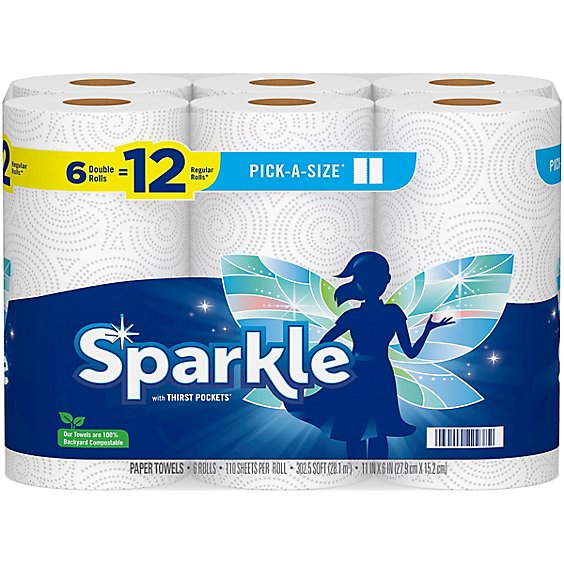 Sparkle Pick-a-size Paper Towel 6 Double Rolls 110 Count White - 110 CT