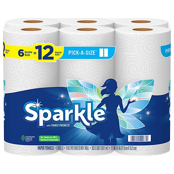 Sparkle Pick-A-Size Double Roll Paper Towels - 6 Count