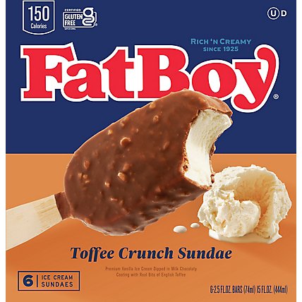 The Original Fatboy Toffee Sundae On A Stick Ice Cream Bar. Six Bars Per Pack - 15 FZ - Image 2