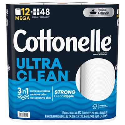 Cottonelle Ultra Clean Toilet Paper Mega Rolls - 12 Count - Image 1