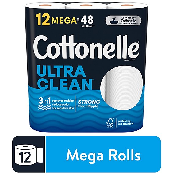 Cottonelle Ultra Clean Toilet Paper Mega Rolls - 12 Count