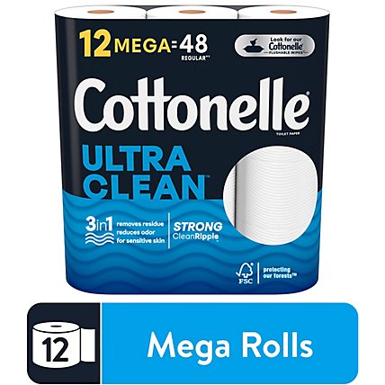 Cottonelle Ultra Clean Toilet Paper Mega Rolls - 12 Count - Image 1