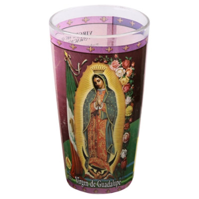 Drinking Glass Candle Virgen De Guadalupe White Wax - EA - Image 1