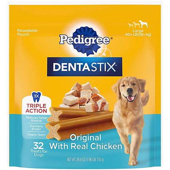 Pedigree Dentastix Original Chicken Flavor Adult Large Dog Dental Chew Dog Treats 32-1.66 Lbs