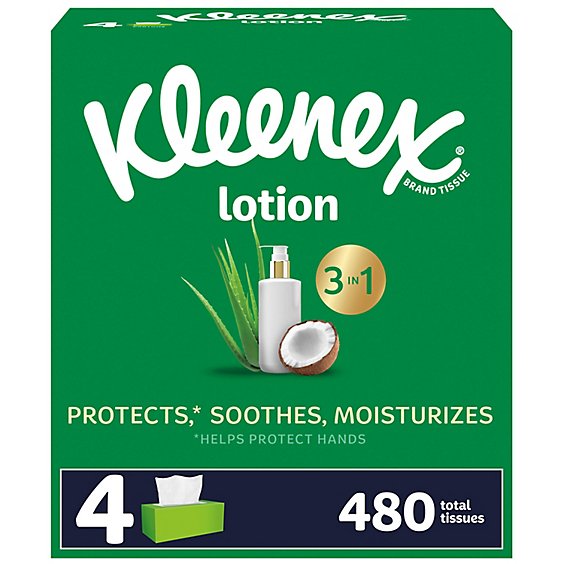 Kleenex Soothing Lotion Facial Tissues 4 Boxes - 120 Count