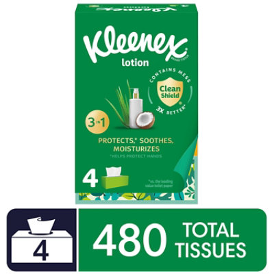 Kleenex Soothing Lotion Facial Tissues 4 Boxes - 120 Count