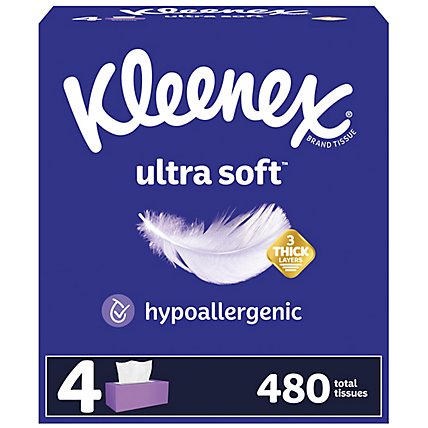 Kleenex Ultra Soft Facial Tissues Flat Box - 4-120 Count - Image 1