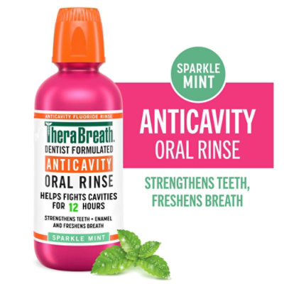 TheraBreath Sparkle Mint Healthy Smile Fluoride Mouthwash Anticavity -16 Fl. Oz. - Image 1