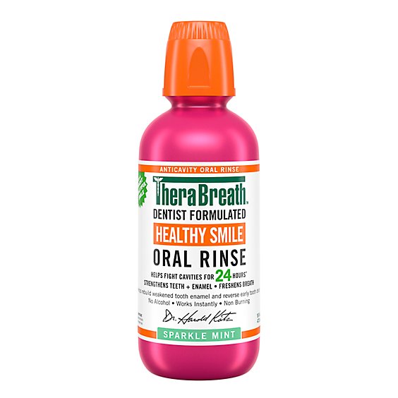 TheraBreath Sparkle Mint Healthy Smile Fluoride Mouthwash Anticavity -16 Fl. Oz.