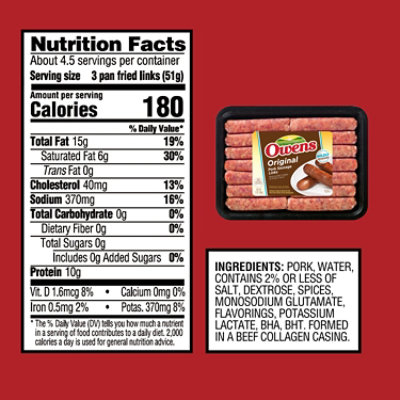 Owens Original Pork Sausage Links - 12 OZ - Image 7
