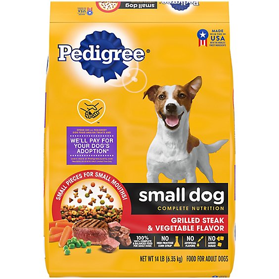 Pedigree Complete Nutrition Grilled Steak And Vegetable Small Dog Adult Dry Dog Food Bag - 14 Lbs