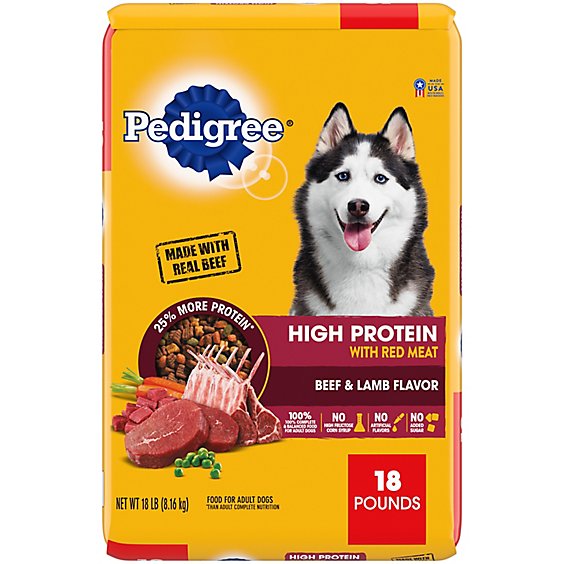 Pedigree High Protein Adult Beef And Lamb Flavor Dry Dog Food Bonus Bag - 18 Lbs