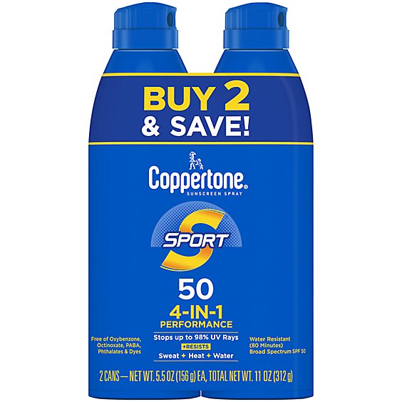 Coppertone Sport SPF 50 Twin Pack - 11 Oz