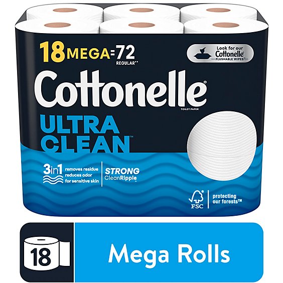 Cottonelle Ultra Clean Toilet Paper Mega Rolls - 18 Count