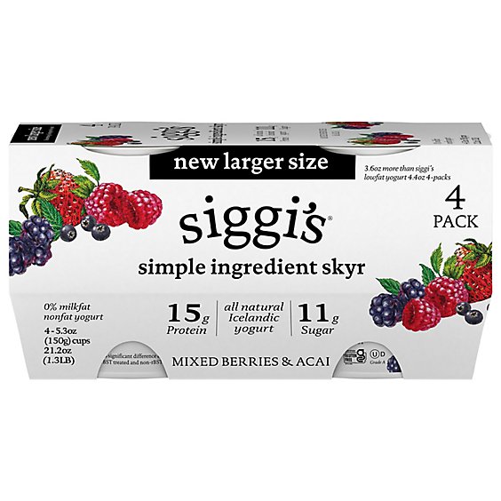 Siggis Mixed Berries & Acai Skyr Icelandic Nonfat Yogurt Multipack - 21.2 OZ