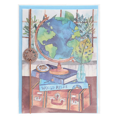 Papyrus Globe Blank Inside Thinking of You Card - Each - Image 1