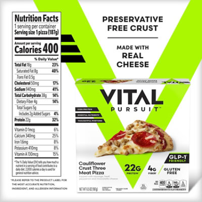 Vital Pursuit High Protein Cauliflower Crust Three Meat Pizza - 6.5 Oz - Image 4