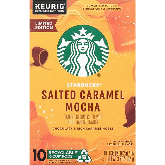 Starbucks 100% Arabica Salted Caramel Mocha Flavored K Cup Coffee Pods Box 10 Count - Each