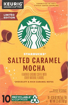 Starbucks 100% Arabica Salted Caramel Mocha Flavored K Cup Coffee Pods Box 10 Count - Each