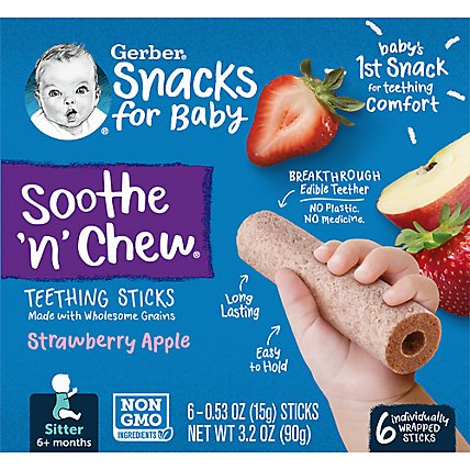 Gerber Soothe n Chew Teething Sticks Strawberry Apple Snack Box for Baby - 6-0.53 Oz - Image 1