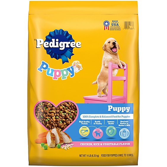 Pedigree Puppy Growth & Protection Chicken & Vegetable Flavor Dry Dog Food Bag - 14 Lbs