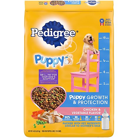 Pedigree Puppy Growth & Protection Chicken & Vegetable Flavor Dry Dog Food Bag - 14 Lbs