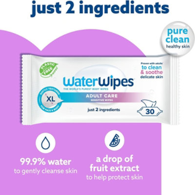 WaterWipes Adult Wipes 99.9% Water Based & Hypoallergenic for Sensitive Skin - 30 Count - Image 2