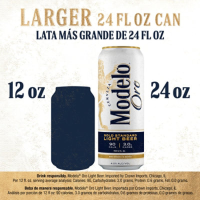 Modelo Oro Mexican Lager Light Beer 4.0 ABV Can 24 Fl. Oz. balduccis